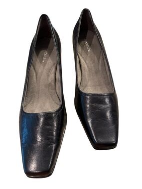 Aerosoles Envy Leather Pumps Size 12 Black Square Toe Career Office Comfort Heel